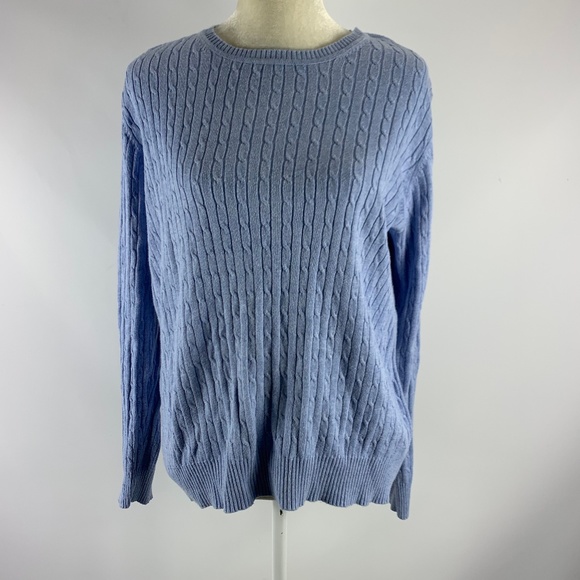 Kim Rogers Sweaters - Kim Rogers Large Blue Sweater Cable Cotton Crew